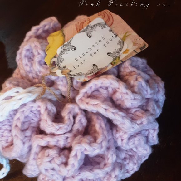 Handmade Crocheted Large Pink Bath Pouf - Picture 4 of 5